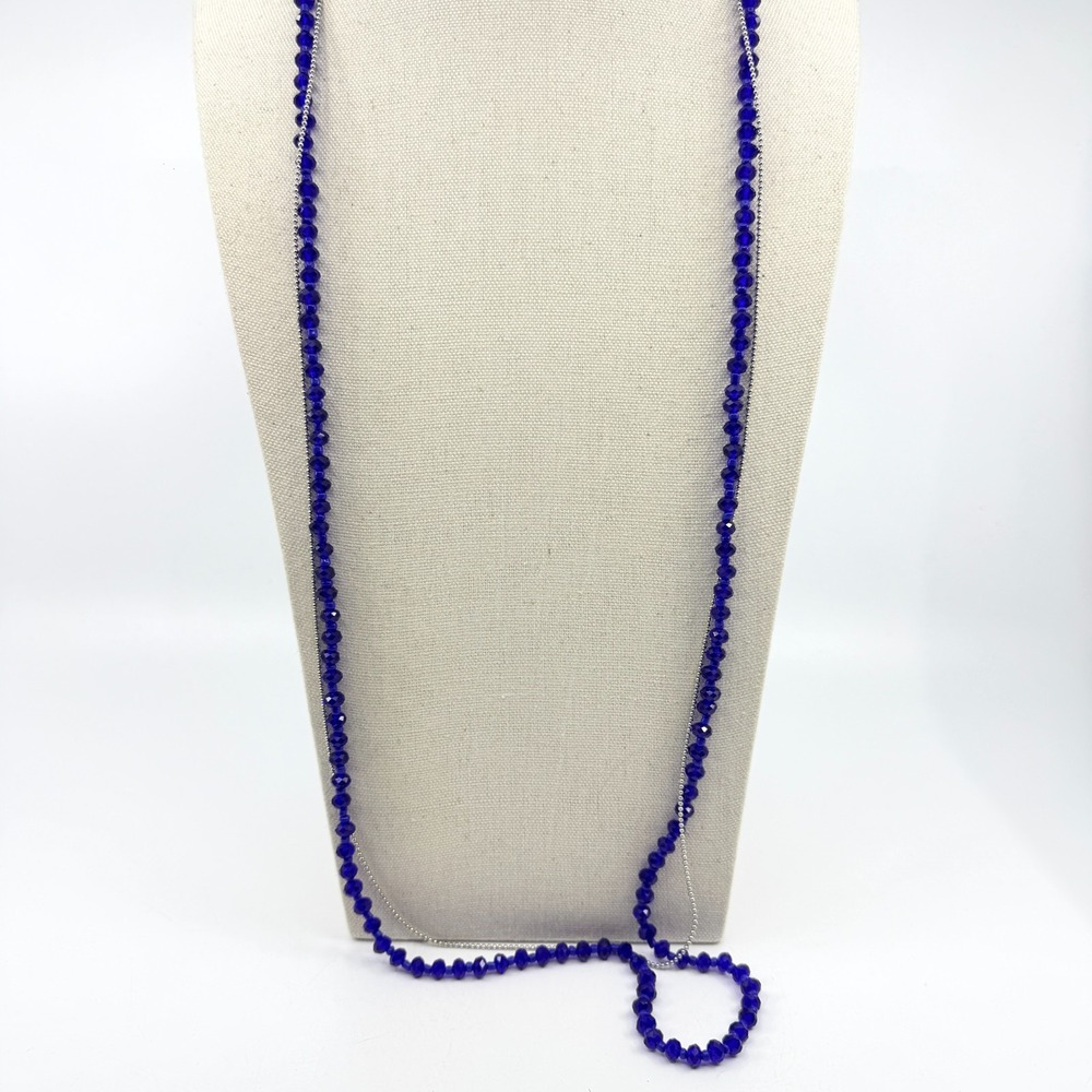 Y2K Royal Blue Crystal Bead Multi-Strand Necklace - Statement Gift